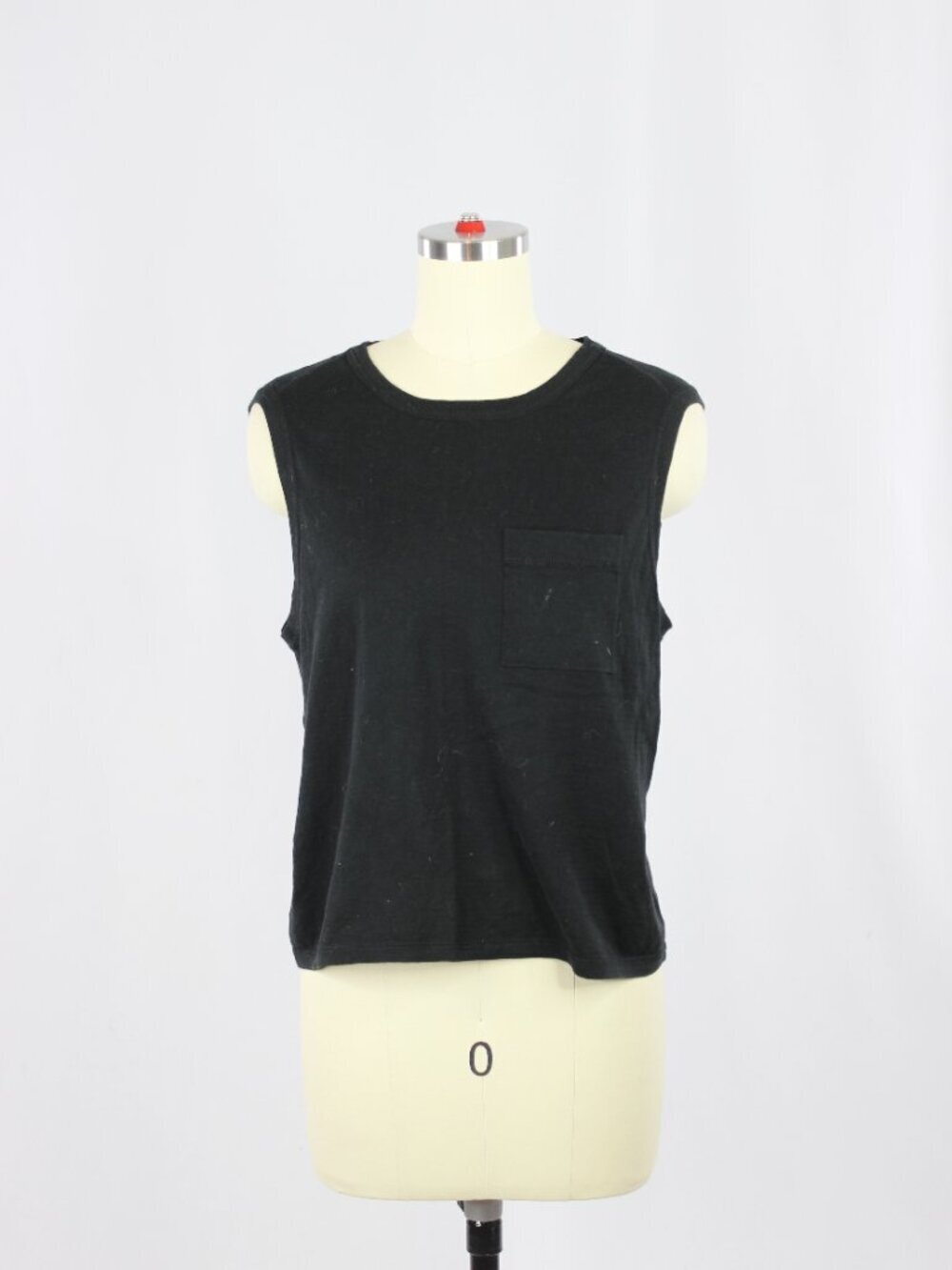 COTTON BY AUTUMN CASHMERE Black Italian Cotton Pocket Muscle Tank Top, Size L